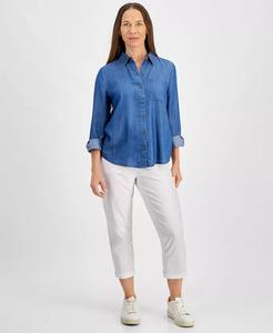 Рубашка Petite Perfect Chambray с пуговицами спереди Style & Co, синий