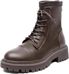 Женские настоящие кожаные ботинки Niiyyjj на шнуровке, с эластичной посадкой, в британском стиле, байкерские ботинки на платформе, ботильоны, Brown No Fleece