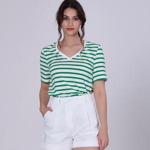 Полосатая хлопковая футболка с v-образным вырезом S&J Weekends, зеленый