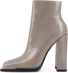 Женские ботильоны YDN с квадратным носком, до середины икры, из лакированной кожи с тиснением, на толстом каблуке, с боковой застежкой-молнией, до щиколотки, повседневные, формальные, короткие сапоги, размеры 37-48, Begie