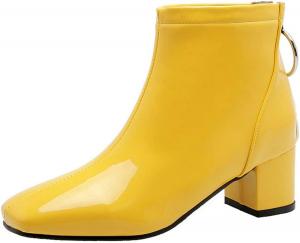 Женские массивные лаковые ботильоны KOKOMOMO на каблуке с квадратным носком и молнией, Yellow