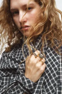 Набор из 3 колец с камнями и мерцанием Zara, золотой