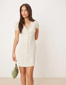 Мини-платье Collective The Label с V-образным вырезом в персиково-желтых тонах