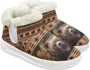 Женские зимние ботинки до щиколотки с флисовой подкладкой, пушистые, теплые, с нескользящей легкой подошвой и эластичным манжетом Cugasmaru, Bear Western Brown