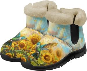 Женские зимние ботинки-бабочки, утепленные ботильоны для женщин, удобная и нескользкая обувь для улицы, размеры 36-42 Pointodoor, Hummingbird Sunflower