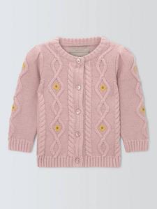 Детский кабельный кардиган с вышивкой и кашемиром John Lewis Heirloom Collection, Pink
