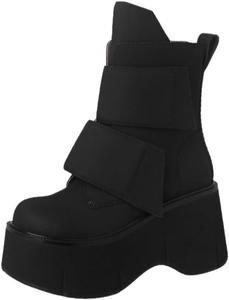 Женские сапоги с округлым носком - толстая подошва для увеличения роста, однотонные, резиновая подошва Fusecottc, Black