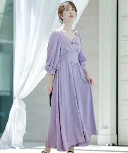 Свадебное платье с высокой талией и сборками, платье для выпускного вечера, приглашение Pourvous, цвет Lavender