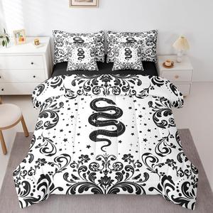 Erosebridal Готический комплект постельного белья Snake King черно-белый с узором дамаск и змеями для детей и взрослых, Black White