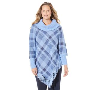 Женский пончо с бахромой плюс сайз Catherines, French Blue Plaid