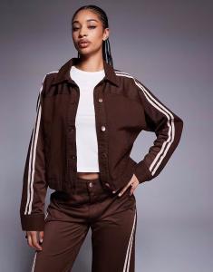 Джинсовая куртка с полосками темно-коричневого цвета River Island