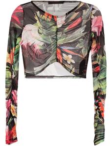 Philipp Plein топ Flowers с длинными рукавами, зеленый