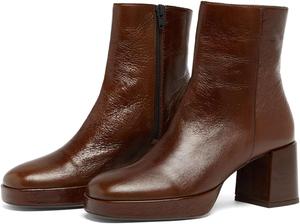 Женские ботильоны на массивном каблуке с платформой, квадратным носком и средним каблуком, с боковой молнией, осенние и зимние повседневные рабочие ботильоны Wrynthevia, Brown Matte