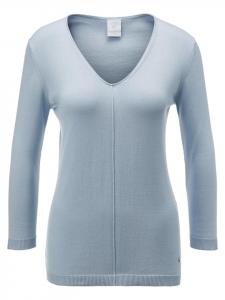 MADELEINE Простой синий хлопковый свитер с V-образным вырезом