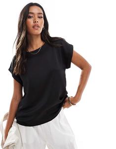 Черная атласная футболка с отворотами спереди Vila