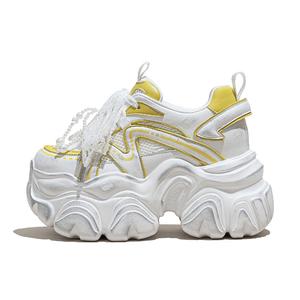 Shangjinni Женские устойчивые к истиранию дышащие утолщенные кроссовки на платформе с эффектом увеличения роста желтые, цвет Yellow