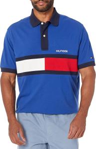 Мужская рубашка поло Tommy Hilfiger с коротким рукавом и принтом флага из хлопка пике для больших и высоких, с индивидуальным кроем, Mazarine Blue