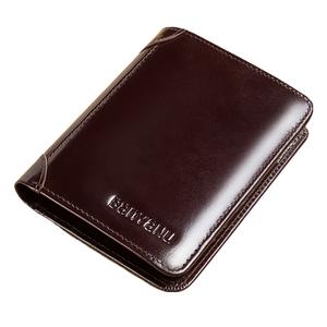 Мужской укороченный держатель для карт с денежным зажимом из мягкой телячьей кожи Top Grain Banyanu, синий — трёхсекционный стиль (винтажная кожа Top Leather) — защита от скимминга