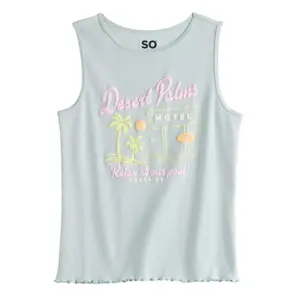 Майка с ребристым принтом для девочек 6-20 лет, стандартного и большого размера So, цвет desert palms teal