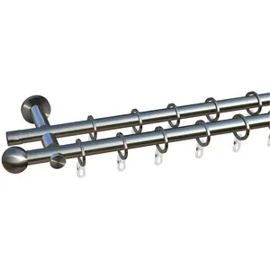 Карниз Formentor Ø 16 мм, двухрядный, фиксированная длина, комплект полностью с кольцами и монтажными материалами Indeko, Edelstahlfarben/silberfarben