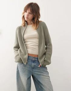 Кардиган Monki с двусторонней молнией в рубчик цвета хаки