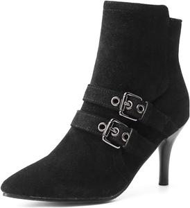 Женские замшевые ботильоны на высоком каблуке с заостренным носком, ремешком с пряжкой, боковой молнией, высокие каблуки, короткие модные ботинки под платье или джинсы Zeberfi, Black