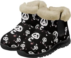 Женские зимние ботинки Jeiento Fuzzy Panda с плюшевой подкладкой, утолщенные, на плоской подошве, с теплой фланелевой подкладкой, Cute Panda