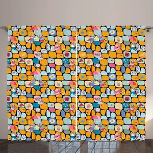 Штора ABAKUHAUS с изображением животных в деревенском стиле, енотов и цветочных мотивов, универсальная ленточная штора для гостиной с петлями и крючками, 280 x 225 см, оранжевая с разноцветным узором Abakuhaus