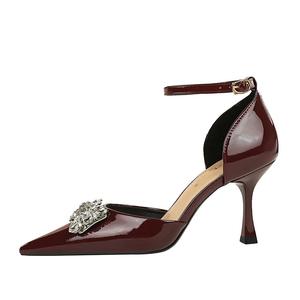 QITUMAUL Тонкие каблуки женские туфли на шпильке - Бордовые[Высота каблука 8 см], цвет Burgundy[Heel Height 8cm]