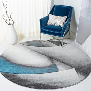 Ковер SAFAVIEH, 201 x 201 см, Hollywood Collection Round Grey/Blue HLW716M в стиле Mid-Century Modern без ворса для столовой, прихожей, гостиной, спальни