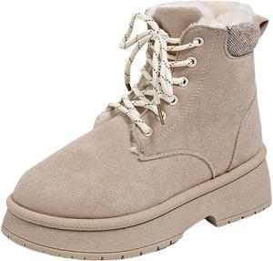 Женские зимние ботинки с меховой подкладкой, уличные, противоскользящие, на шнуровке, теплые, повседневные ботильоны, рабочая зимняя обувь для женщин Generic, #B07-Beige