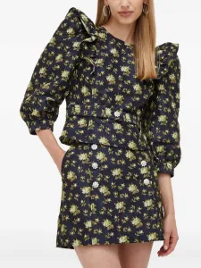 Блузка с цветочным принтом и объемными плечами Custommade, синий