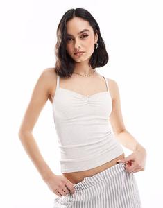 Топ для сна на бретельках из хлопка с розеткой кремового меланжевого цвета Cotton:On