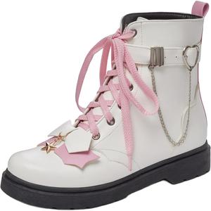 Женские ботильоны с низким каблуком 3 см, боковой молнией, платформой, для горничной, на щиколотке, модные Лолита, короткие ботинки-принцессы LYYSKY, White(3-9)