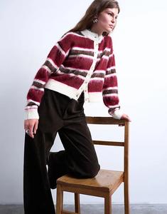 Вязаный пушистый полосатый кардиган Topshop розового цвета