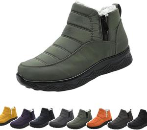 Женские водонепроницаемые зимние ботинки - теплые ботинки на меху без шнуровки, утепленные, с нескользящей подошвой для прогулок на улице, для зрелых женщин Generic, Green
