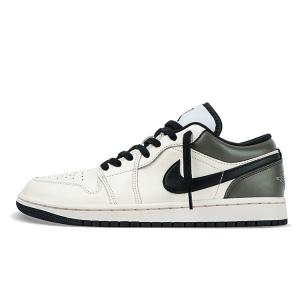 Jordan Баскетбольные кроссовки Air 1 с низким верхом, износостойкие и нескользящие, винтажные, мужские, белые, зеленые