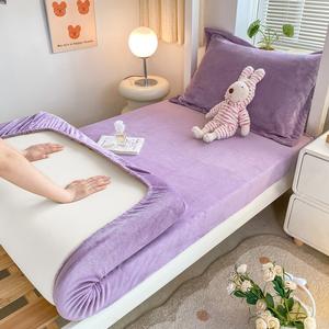 Yalu Простыня на резинке 90х200 см из утолщенного молочного вельвета, цвет Y Light Purple