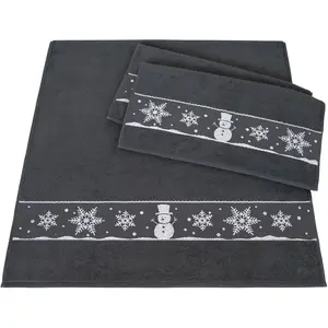 Набор полотенец Снеговик - 3 шт., махровые, производство Германия (2 полотенца, 1 банное полотенце) Dyckhoff, графит