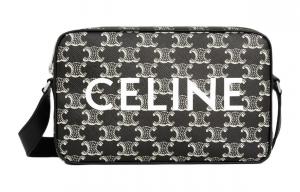 CELINE Триумф холщовая с телячьей кожей плечевая сумка через плечо средняя мужская черно-белая