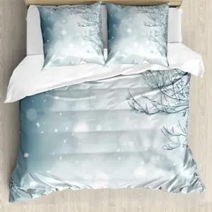 Зимний пододеяльник ABAKUHAUS с рождественским рисунком Снег, с защитой от клещей, подходит для аллергиков, с наволочками, 200 см x 200 см - 80 x 80 см, цвет сланцево-голубой/белый Abakuhaus