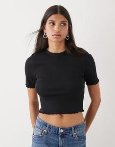 Футболка COLLUSION с салатовым краем в рубчик, черная