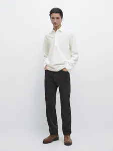 Поло из пике с длинным рукавом и планкой Massimo Dutti, white