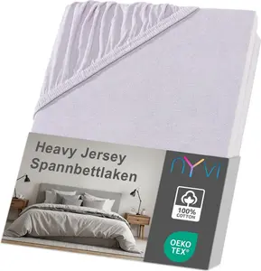 Простыня на резинке DreamScience Heavy Jersey 90x200 - 100x200 см, серебристая, для матрасов высотой до 22 см - Простыня на резинке, сохраняет форму, 160 г/м², эластичная по всему периметру, не требует глажки NYVI