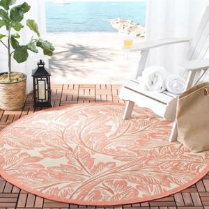 Ковер SAFAVIEH, 161 x 161 см, Courtyard Collection Round Natural / Terra CY2996 для помещений и улицы, водонепроницаемый, легко чистится, для патио, заднего двора, прихожей