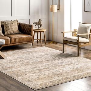 nuLOOM ковер 244 x 305 см с машинной стиркой, устойчивостью к пятнам и противоскользящей основой, низкий профиль для гостиной, спальни и столовой, Deadra Beige