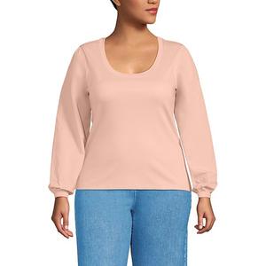 Топ с блузонными рукавами и круглым вырезом Plus size из интерлока Supima Lands' End, Tinted Peach