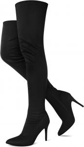 Женские ботфорты Jiu du с высоким голенищем, заостренным носком, каблуком-стилет, выше колена, замшевые, с боковой молнией, на высоком каблуке, Black Velvet