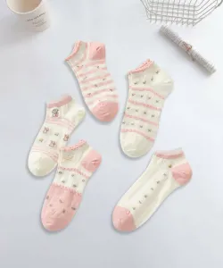 Девичьи носки до щиколотки из хлопковой смеси с вышивкой, комплект из 5 пар Aimoha - Select -, цвет Pink And Other Colors