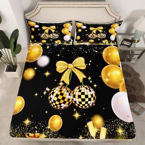 Erosebridal Комплект постельного белья Gold and Black Party Decorations Western Cowgirl с золотыми бантами и черными диско-шарами, Yellow Golden Black